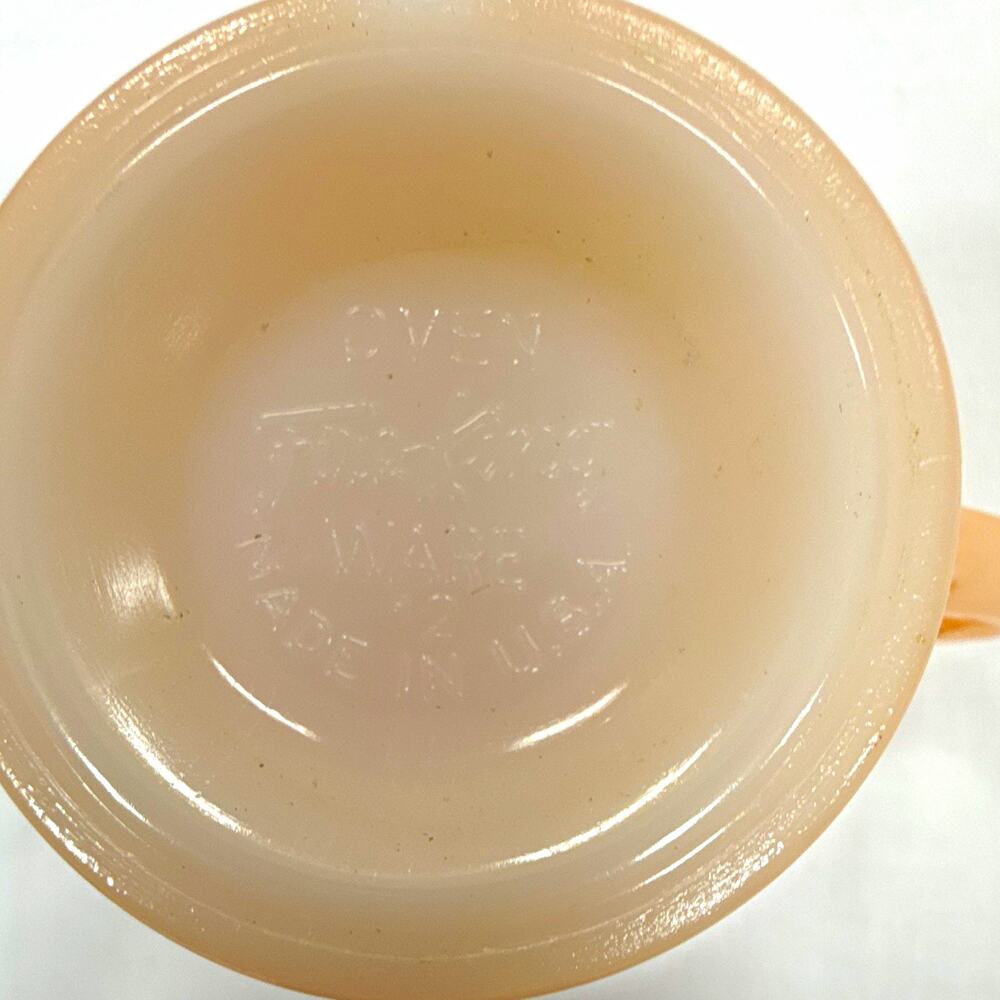 Fire king Peach Glossy Pressed Glass Creamer, Leaf Pattern, 10 oz, 4 in, Handle
